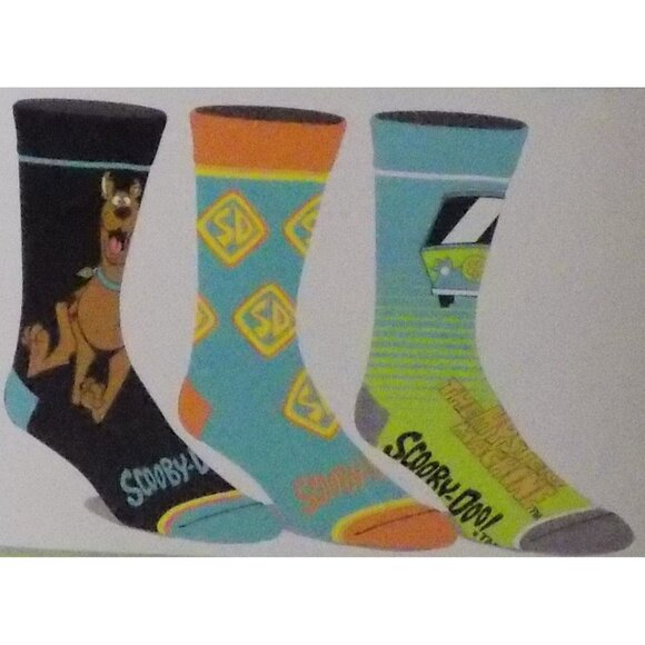 Scooby Doo Crew Socks 3 Pair Pack Men's Shoe Size 8 to 12 (Cartoon) - Picture 1 of 4